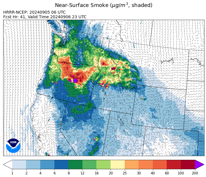 By late Friday, the HRRR smoke model shows smoke impacting Southwest Montana from fires burning across the region.